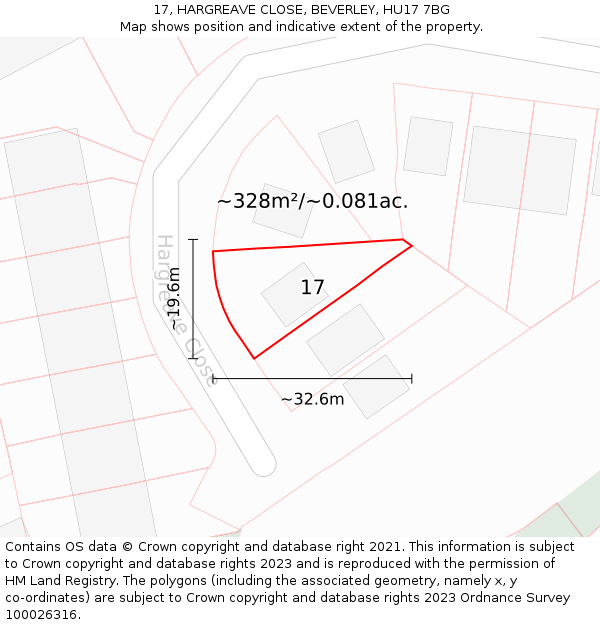 17, HARGREAVE CLOSE, BEVERLEY, HU17 7BG: Plot and title map