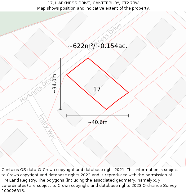17, HARKNESS DRIVE, CANTERBURY, CT2 7RW: Plot and title map