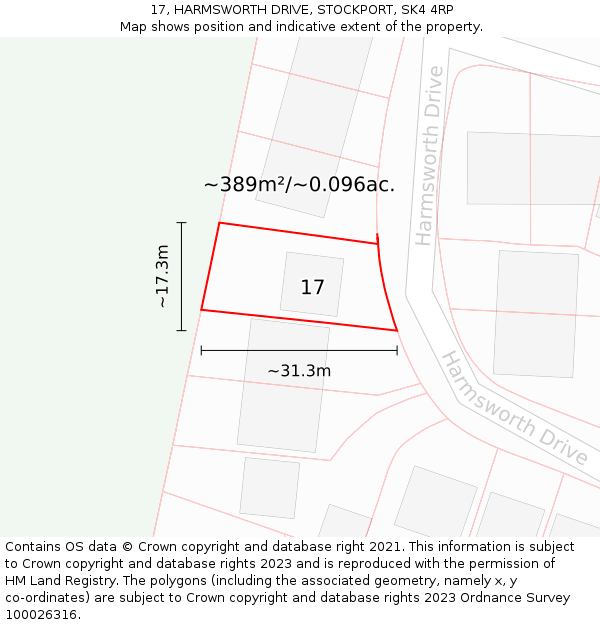 17, HARMSWORTH DRIVE, STOCKPORT, SK4 4RP: Plot and title map