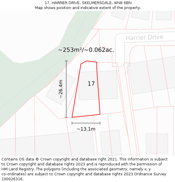 17, HARRIER DRIVE, SKELMERSDALE, WN8 6BN: Plot and title map