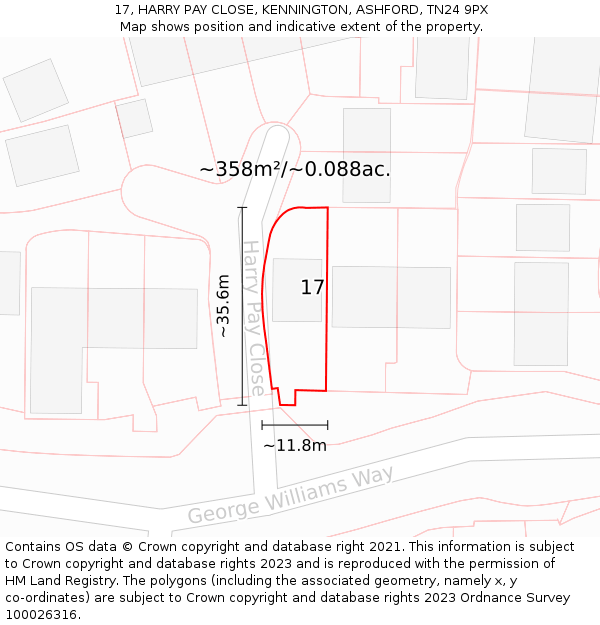 17, HARRY PAY CLOSE, KENNINGTON, ASHFORD, TN24 9PX: Plot and title map