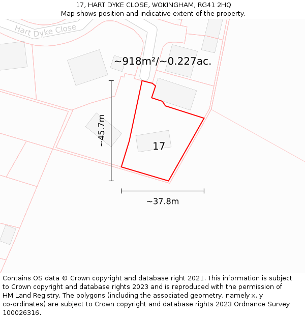 17, HART DYKE CLOSE, WOKINGHAM, RG41 2HQ: Plot and title map