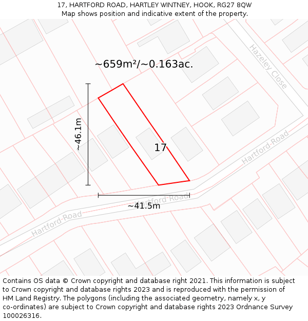 17, HARTFORD ROAD, HARTLEY WINTNEY, HOOK, RG27 8QW: Plot and title map