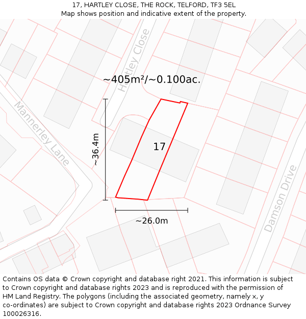 17, HARTLEY CLOSE, THE ROCK, TELFORD, TF3 5EL: Plot and title map