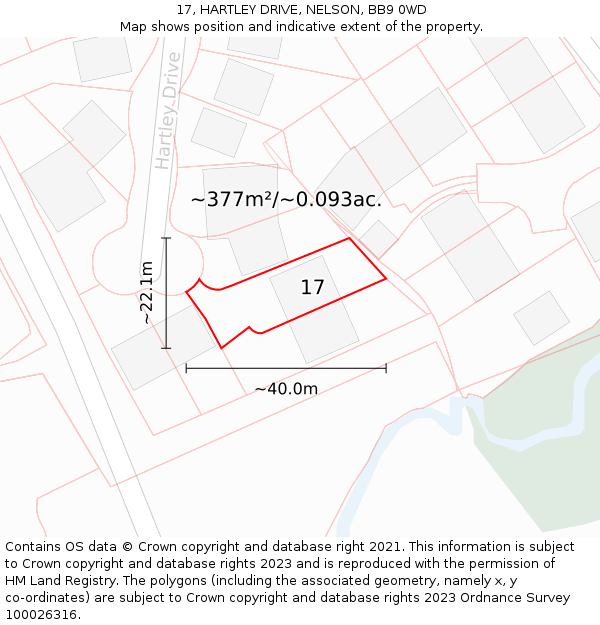 17, HARTLEY DRIVE, NELSON, BB9 0WD: Plot and title map