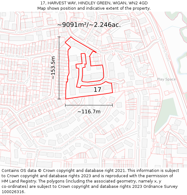 17, HARVEST WAY, HINDLEY GREEN, WIGAN, WN2 4GD: Plot and title map