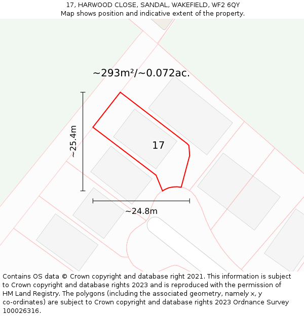 17, HARWOOD CLOSE, SANDAL, WAKEFIELD, WF2 6QY: Plot and title map