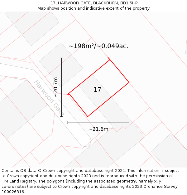 17, HARWOOD GATE, BLACKBURN, BB1 5HP: Plot and title map