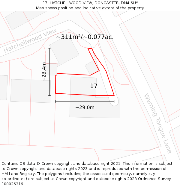 17, HATCHELLWOOD VIEW, DONCASTER, DN4 6UY: Plot and title map