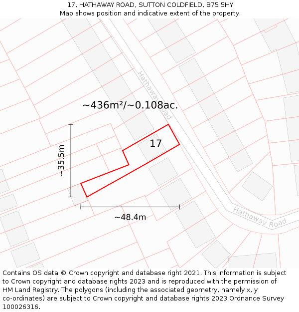 17, HATHAWAY ROAD, SUTTON COLDFIELD, B75 5HY: Plot and title map