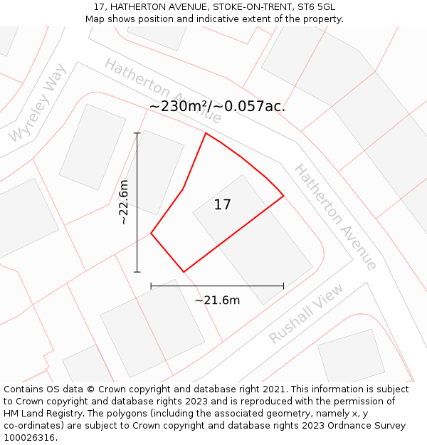 17, HATHERTON AVENUE, STOKE-ON-TRENT, ST6 5GL: Plot and title map