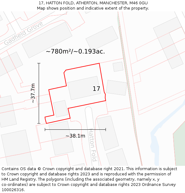 17, HATTON FOLD, ATHERTON, MANCHESTER, M46 0GU: Plot and title map