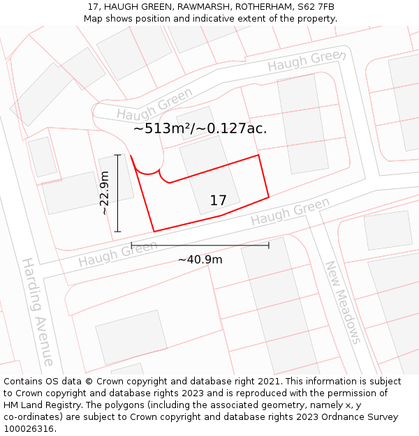 17, HAUGH GREEN, RAWMARSH, ROTHERHAM, S62 7FB: Plot and title map