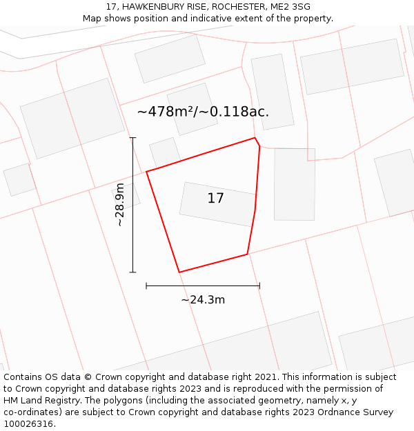 17, HAWKENBURY RISE, ROCHESTER, ME2 3SG: Plot and title map