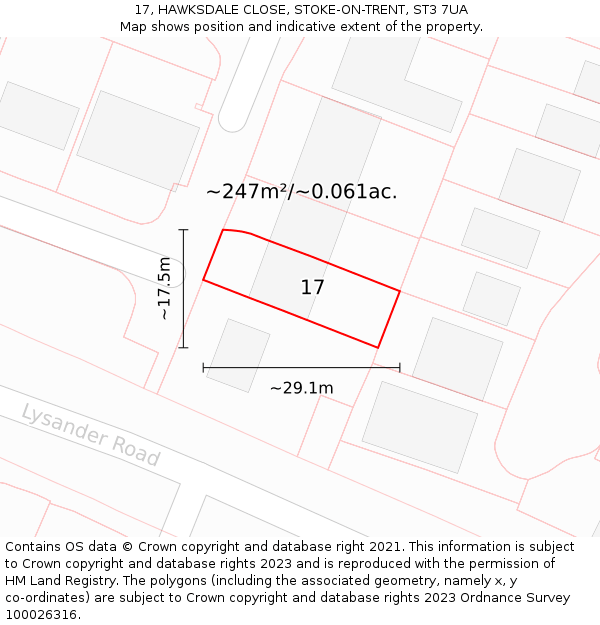 17, HAWKSDALE CLOSE, STOKE-ON-TRENT, ST3 7UA: Plot and title map