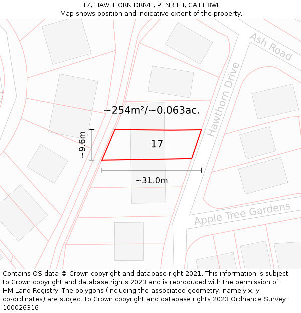17, HAWTHORN DRIVE, PENRITH, CA11 8WF: Plot and title map
