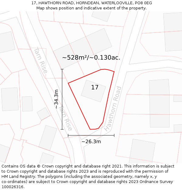 17, HAWTHORN ROAD, HORNDEAN, WATERLOOVILLE, PO8 0EG: Plot and title map