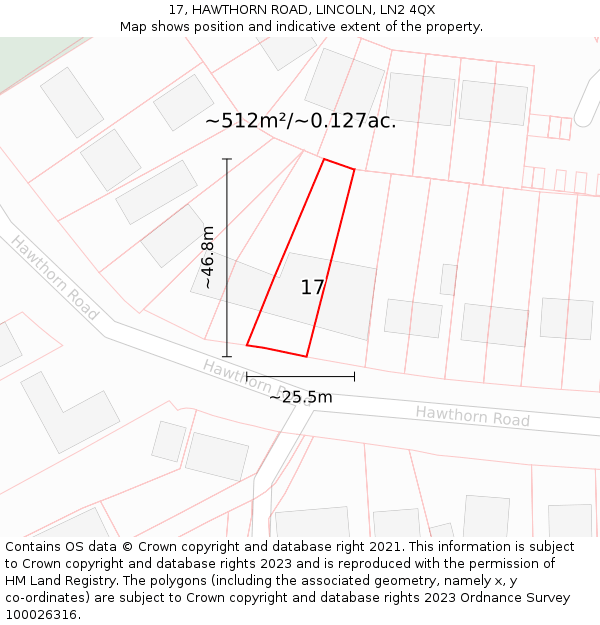 17, HAWTHORN ROAD, LINCOLN, LN2 4QX: Plot and title map