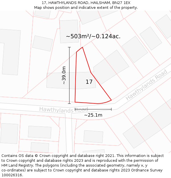 17, HAWTHYLANDS ROAD, HAILSHAM, BN27 1EX: Plot and title map