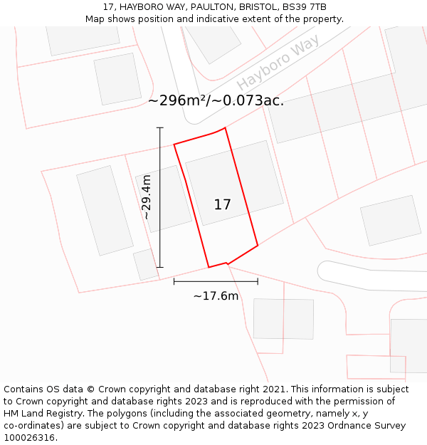 17, HAYBORO WAY, PAULTON, BRISTOL, BS39 7TB: Plot and title map