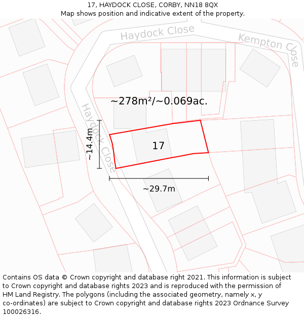 17, HAYDOCK CLOSE, CORBY, NN18 8QX: Plot and title map