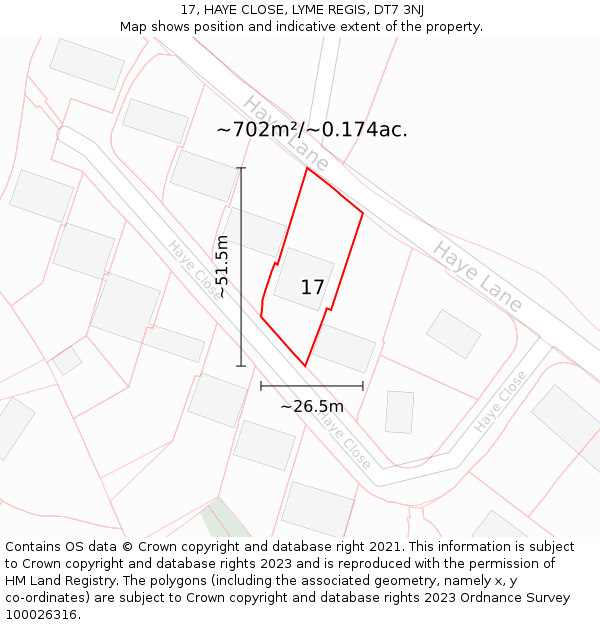 17, HAYE CLOSE, LYME REGIS, DT7 3NJ: Plot and title map