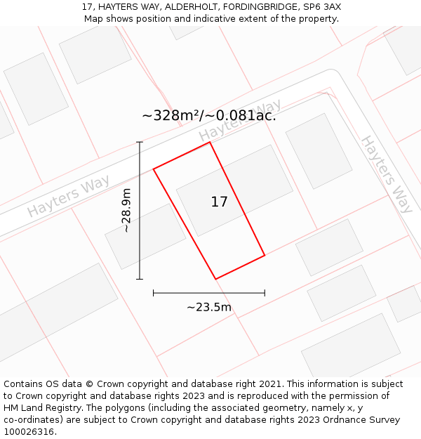 17, HAYTERS WAY, ALDERHOLT, FORDINGBRIDGE, SP6 3AX: Plot and title map