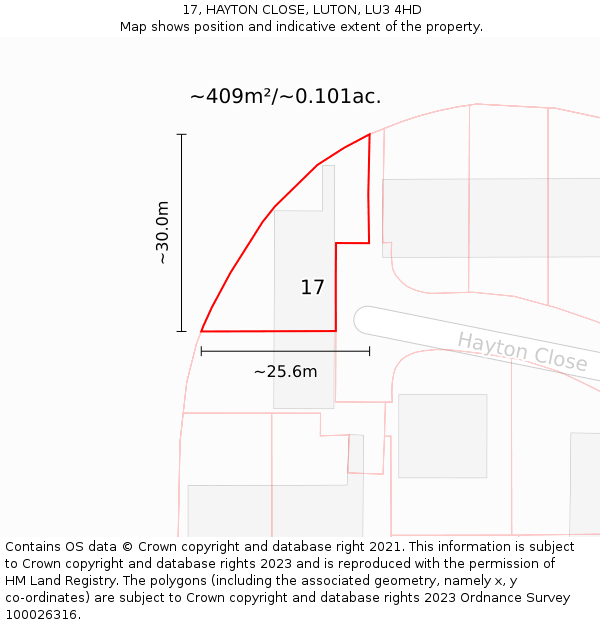 17, HAYTON CLOSE, LUTON, LU3 4HD: Plot and title map