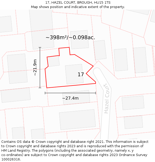 17, HAZEL COURT, BROUGH, HU15 1TS: Plot and title map