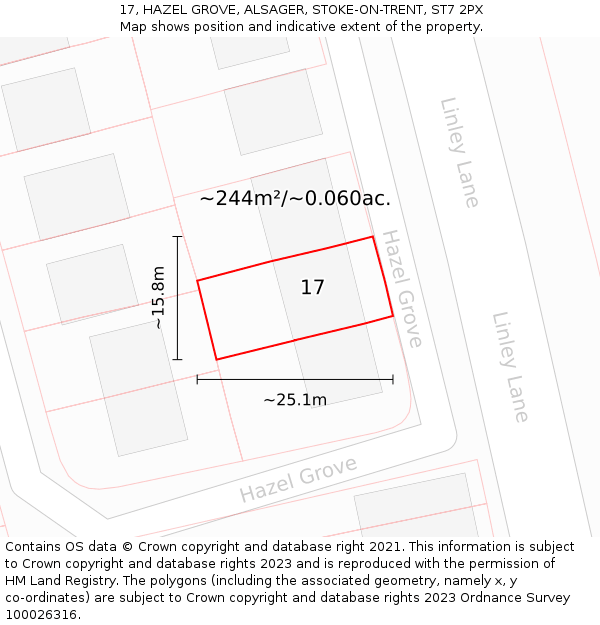 17, HAZEL GROVE, ALSAGER, STOKE-ON-TRENT, ST7 2PX: Plot and title map