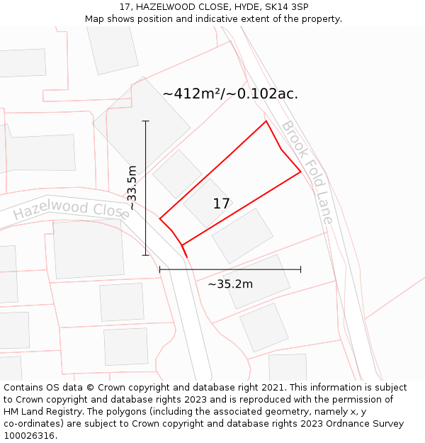17, HAZELWOOD CLOSE, HYDE, SK14 3SP: Plot and title map