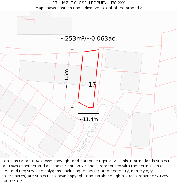 17, HAZLE CLOSE, LEDBURY, HR8 2XX: Plot and title map