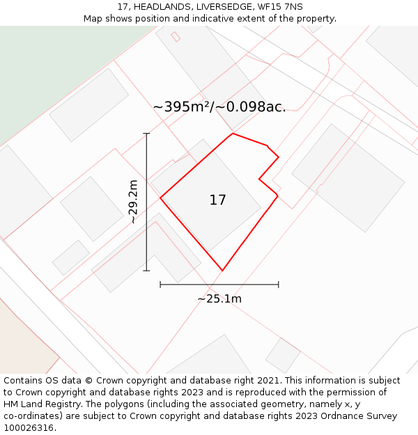 17, HEADLANDS, LIVERSEDGE, WF15 7NS: Plot and title map