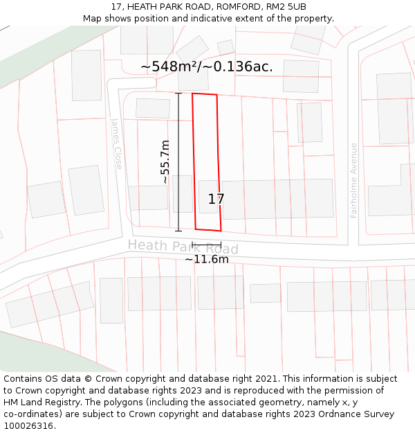 17, HEATH PARK ROAD, ROMFORD, RM2 5UB: Plot and title map