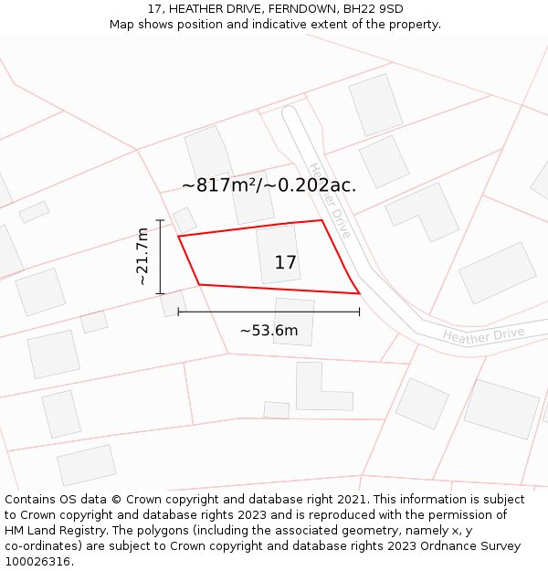 17, HEATHER DRIVE, FERNDOWN, BH22 9SD: Plot and title map