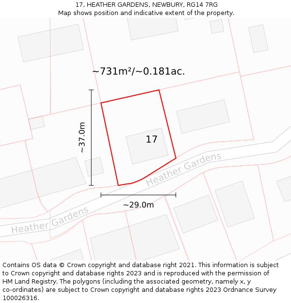 17, HEATHER GARDENS, NEWBURY, RG14 7RG: Plot and title map