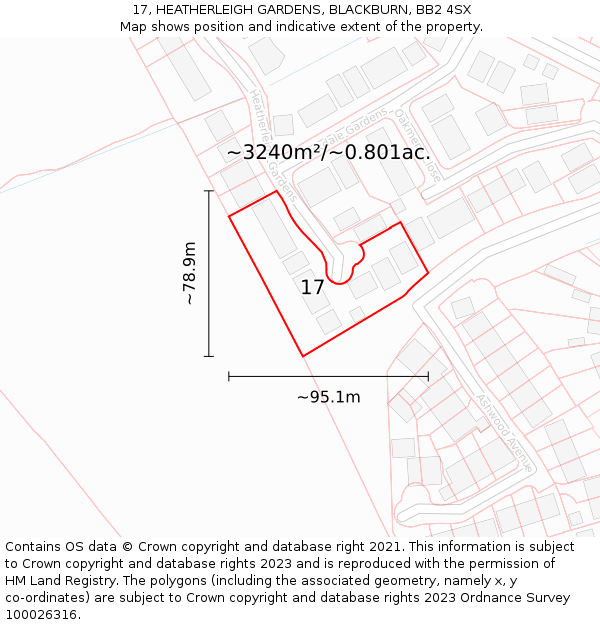 17, HEATHERLEIGH GARDENS, BLACKBURN, BB2 4SX: Plot and title map