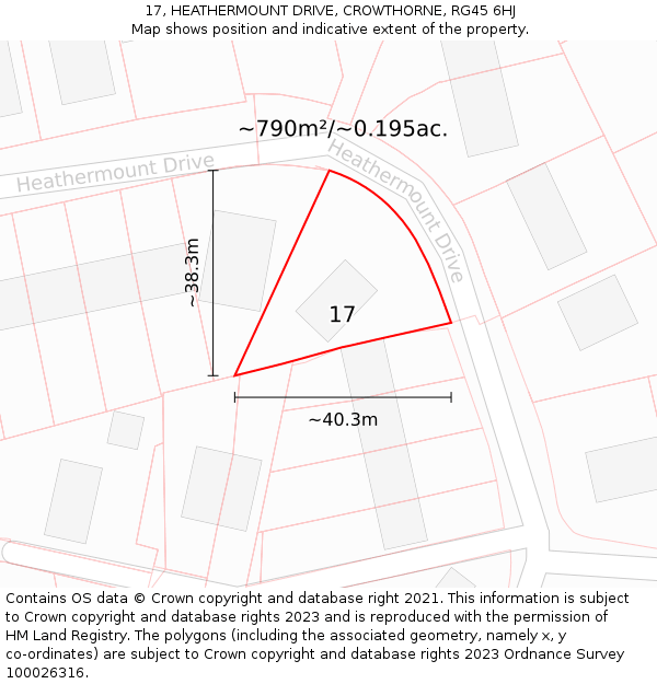 17, HEATHERMOUNT DRIVE, CROWTHORNE, RG45 6HJ: Plot and title map