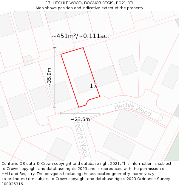 17, HECHLE WOOD, BOGNOR REGIS, PO21 3TL: Plot and title map