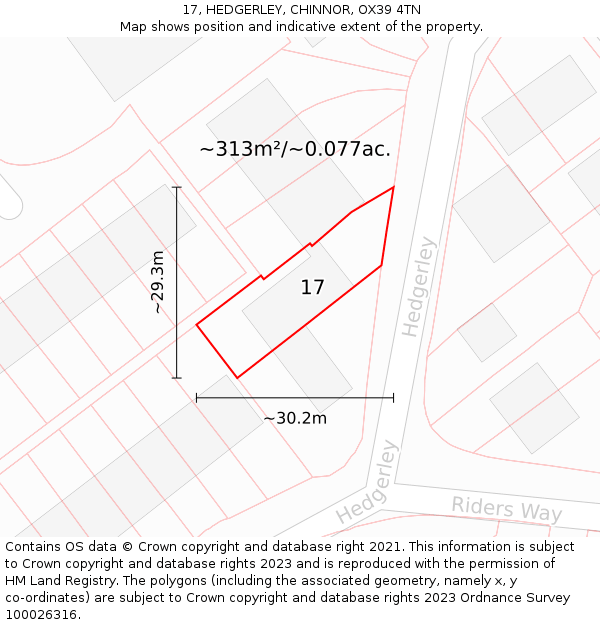 17, HEDGERLEY, CHINNOR, OX39 4TN: Plot and title map