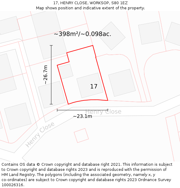 17, HENRY CLOSE, WORKSOP, S80 1EZ: Plot and title map