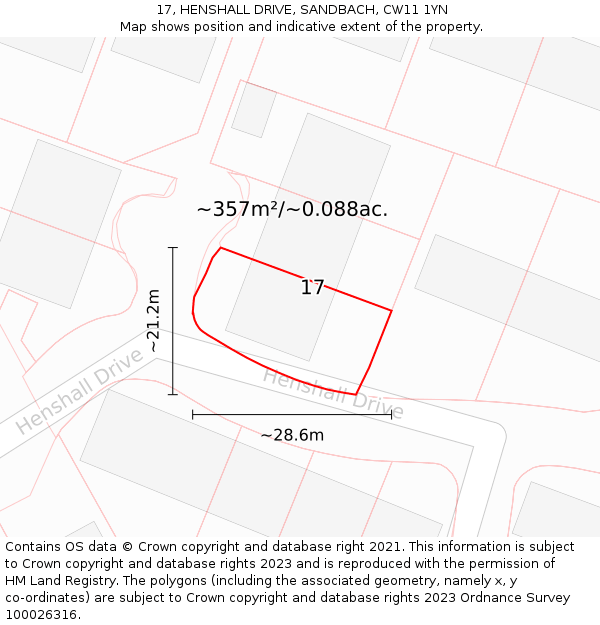 17, HENSHALL DRIVE, SANDBACH, CW11 1YN: Plot and title map