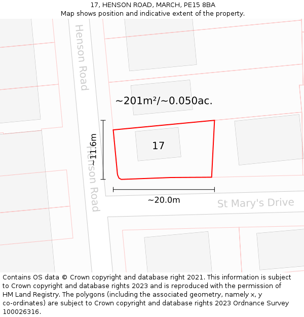 17, HENSON ROAD, MARCH, PE15 8BA: Plot and title map