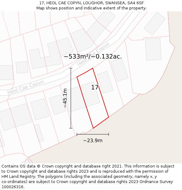 17, HEOL CAE COPYN, LOUGHOR, SWANSEA, SA4 6SF: Plot and title map