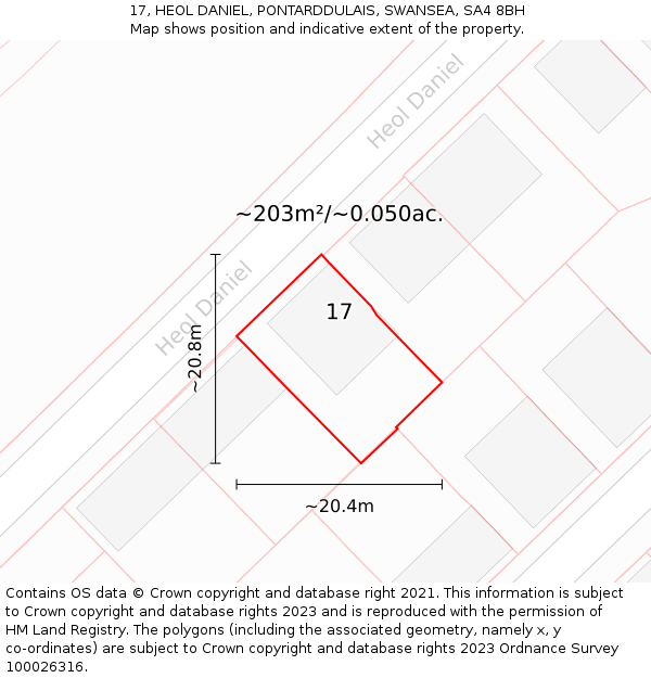 17, HEOL DANIEL, PONTARDDULAIS, SWANSEA, SA4 8BH: Plot and title map