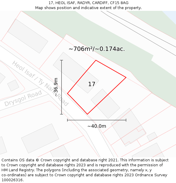 17, HEOL ISAF, RADYR, CARDIFF, CF15 8AG: Plot and title map