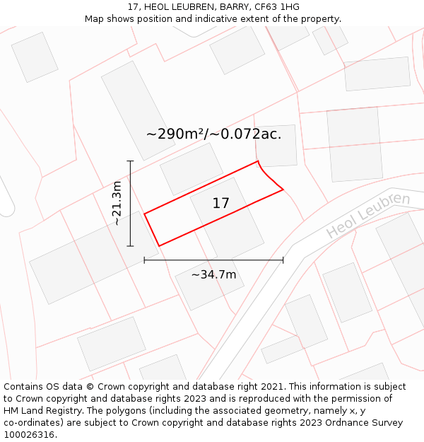 17, HEOL LEUBREN, BARRY, CF63 1HG: Plot and title map