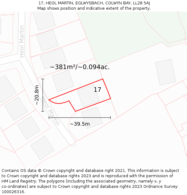 17, HEOL MARTIN, EGLWYSBACH, COLWYN BAY, LL28 5AJ: Plot and title map