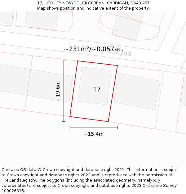 17, HEOL TY NEWYDD, CILGERRAN, CARDIGAN, SA43 2RT: Plot and title map