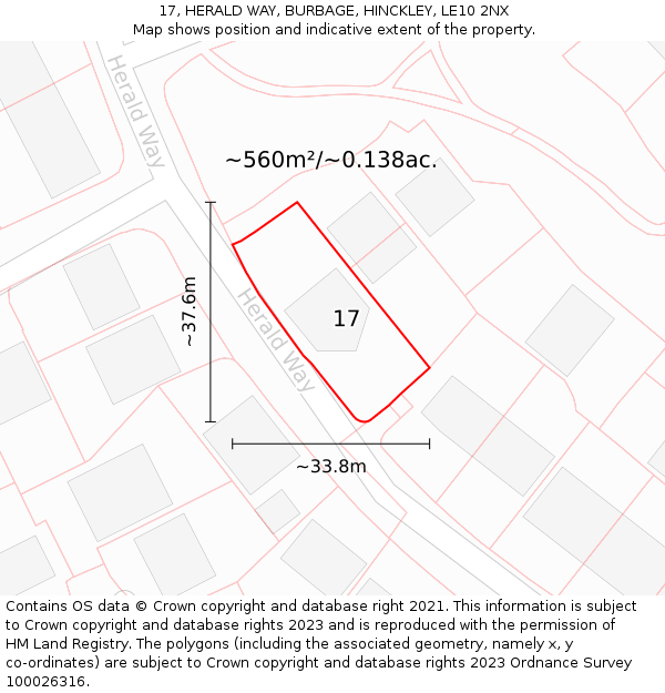 17, HERALD WAY, BURBAGE, HINCKLEY, LE10 2NX: Plot and title map